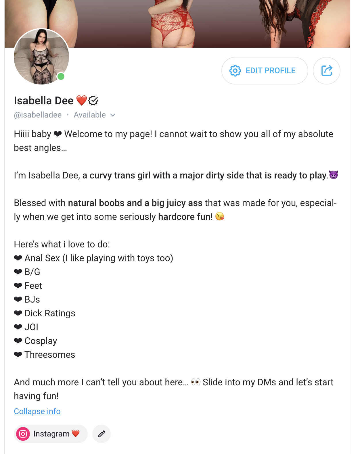 Current profile and bio